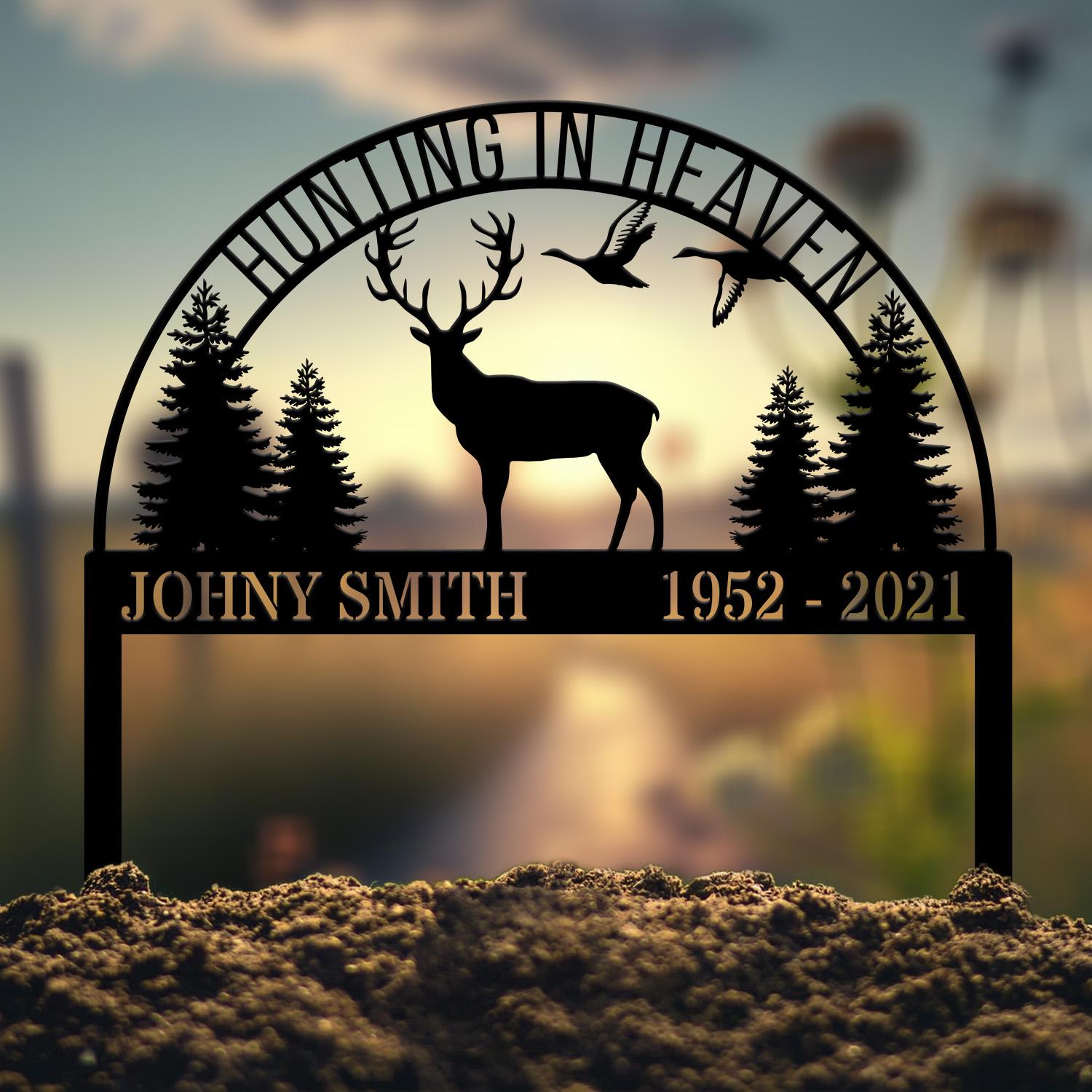 Custom Hunting In Heaven Memorial Plaque Stake, Memorial Grave Marker, Hunter Memorial Stake For Grave, Hunter Loss, Dad Loss, Hunter Sign