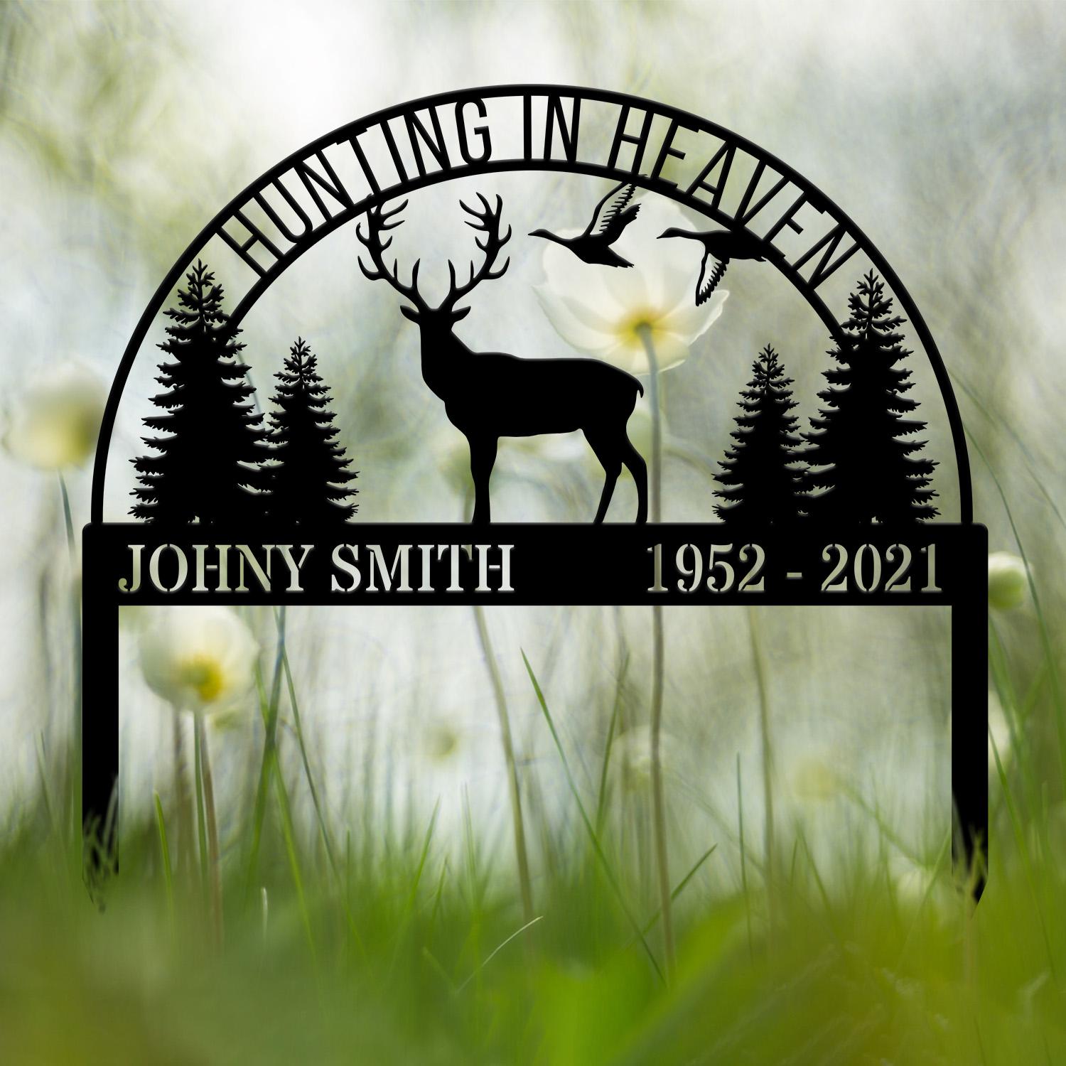 Custom Hunting In Heaven Memorial Plaque Stake, Memorial Grave Marker, Hunter Memorial Stake For Grave, Hunter Loss, Dad Loss, Hunter Sign