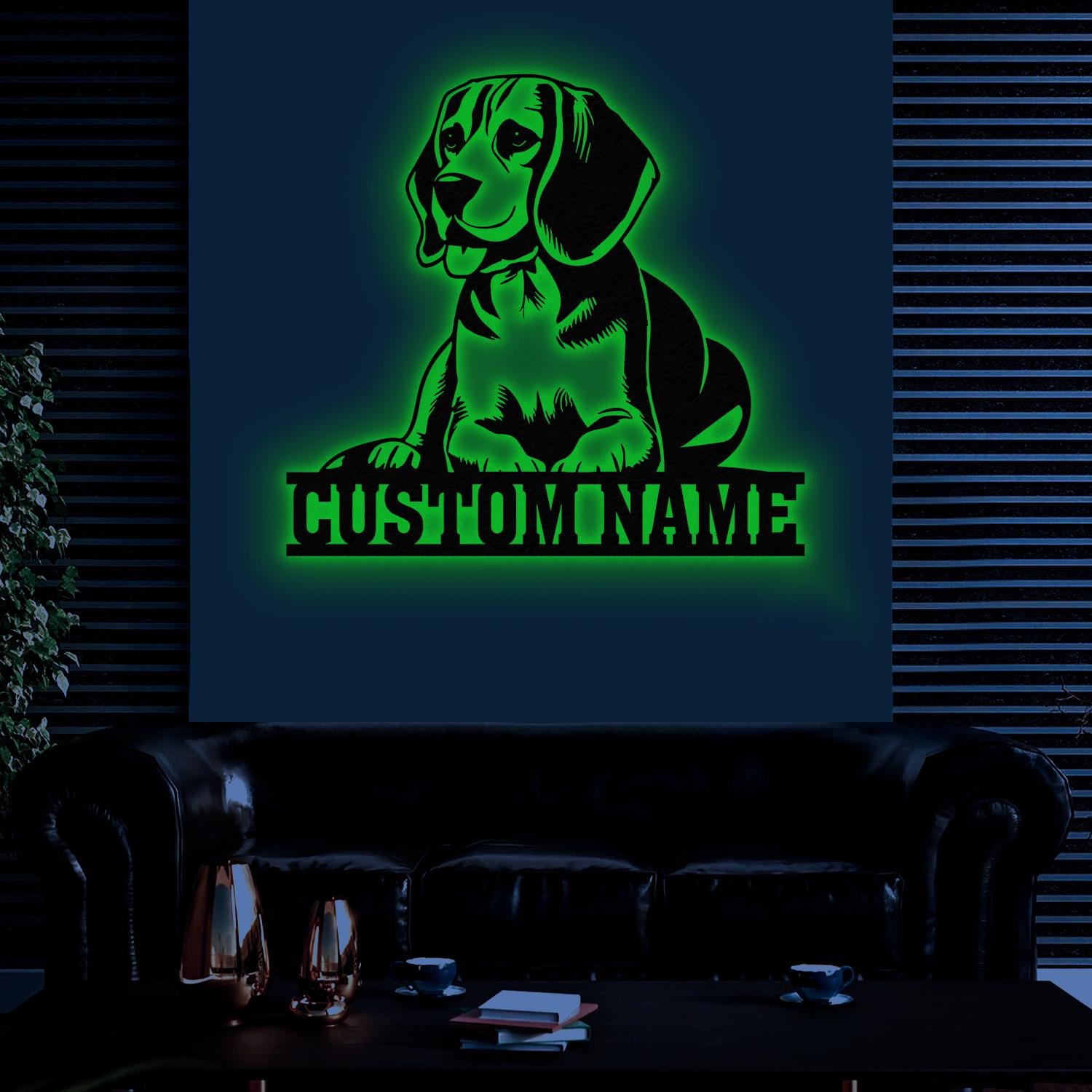 Custom Metal Beagle Sign with Led Light, Beagle Dog Name Gift, Gift For Dog Lover, Dog Monogram Metal Sign, Dog Mom Gift