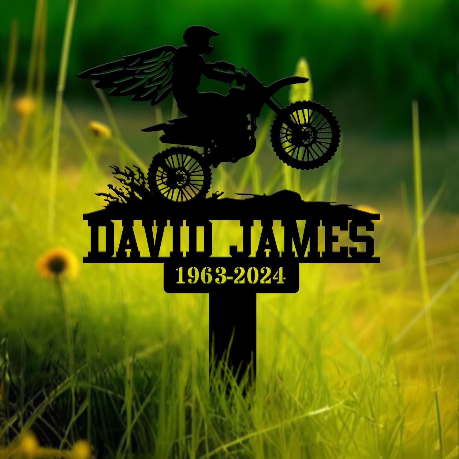 Custom Dirt Bike Motocross Memorial Metal Stake, Biker Memorial Stake, Motorcycle with Wings Metal Sign, Biker Name Sign, Loss of Loved One