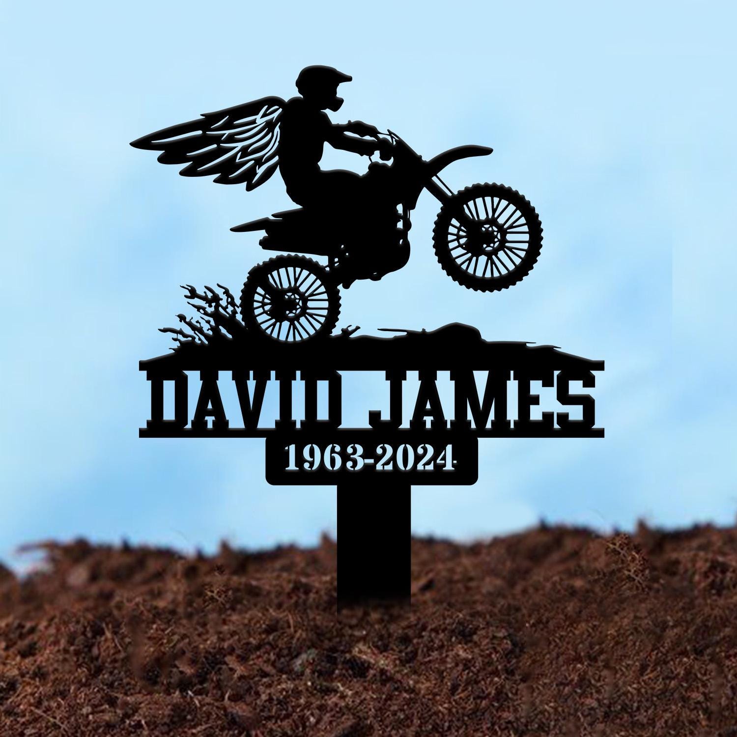Custom Dirt Bike Motocross Memorial Metal Stake, Biker Memorial Stake, Motorcycle with Wings Metal Sign, Biker Name Sign, Loss of Loved One