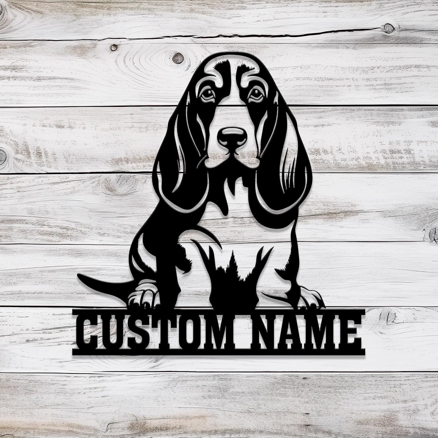 Custom Metal Basset Hound Sign with Led Light, Basset Hound Family Name Gift, Gift For Dog Lover, Dog Monogram Metal Sign, Dog Mom Gifts