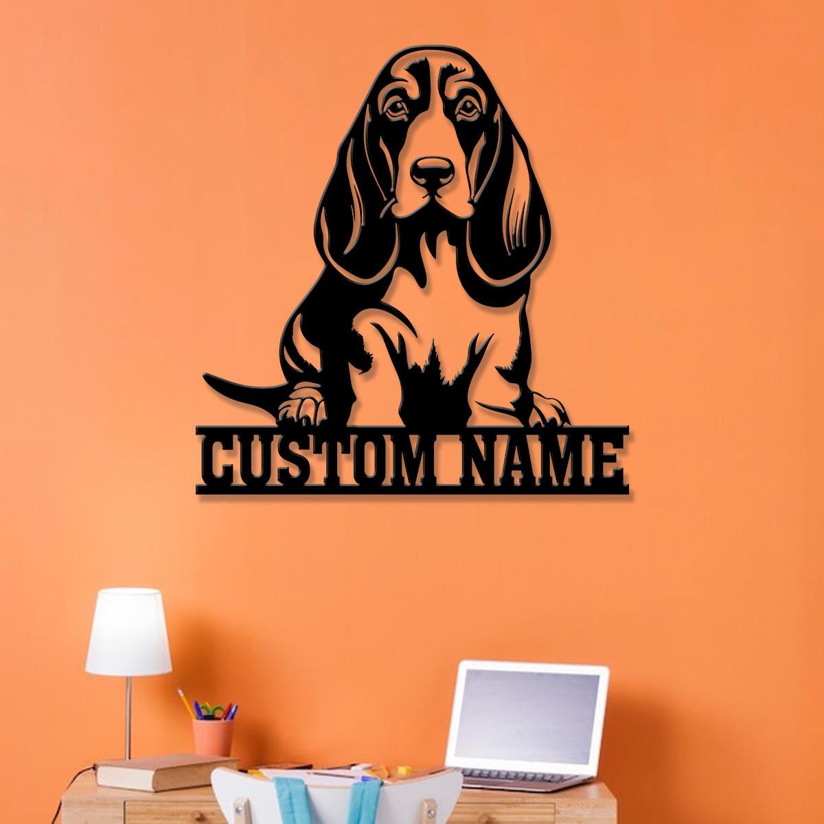 Custom Metal Basset Hound Sign with Led Light, Basset Hound Family Name Gift, Gift For Dog Lover, Dog Monogram Metal Sign, Dog Mom Gifts