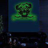 Custom Metal Pug Sign with Led Light, Pug Family Name Gift, Gift For Dog Lover, Dog Monogram Metal Sign, Dog Mom Gifts