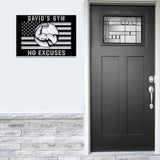 Custom No Excuses Home Gym US Flag Metal Sign, Powerlifting Metal Wall Art, Personalized Home Gym Sign, Fitness Decor, Gift for Dad Husband