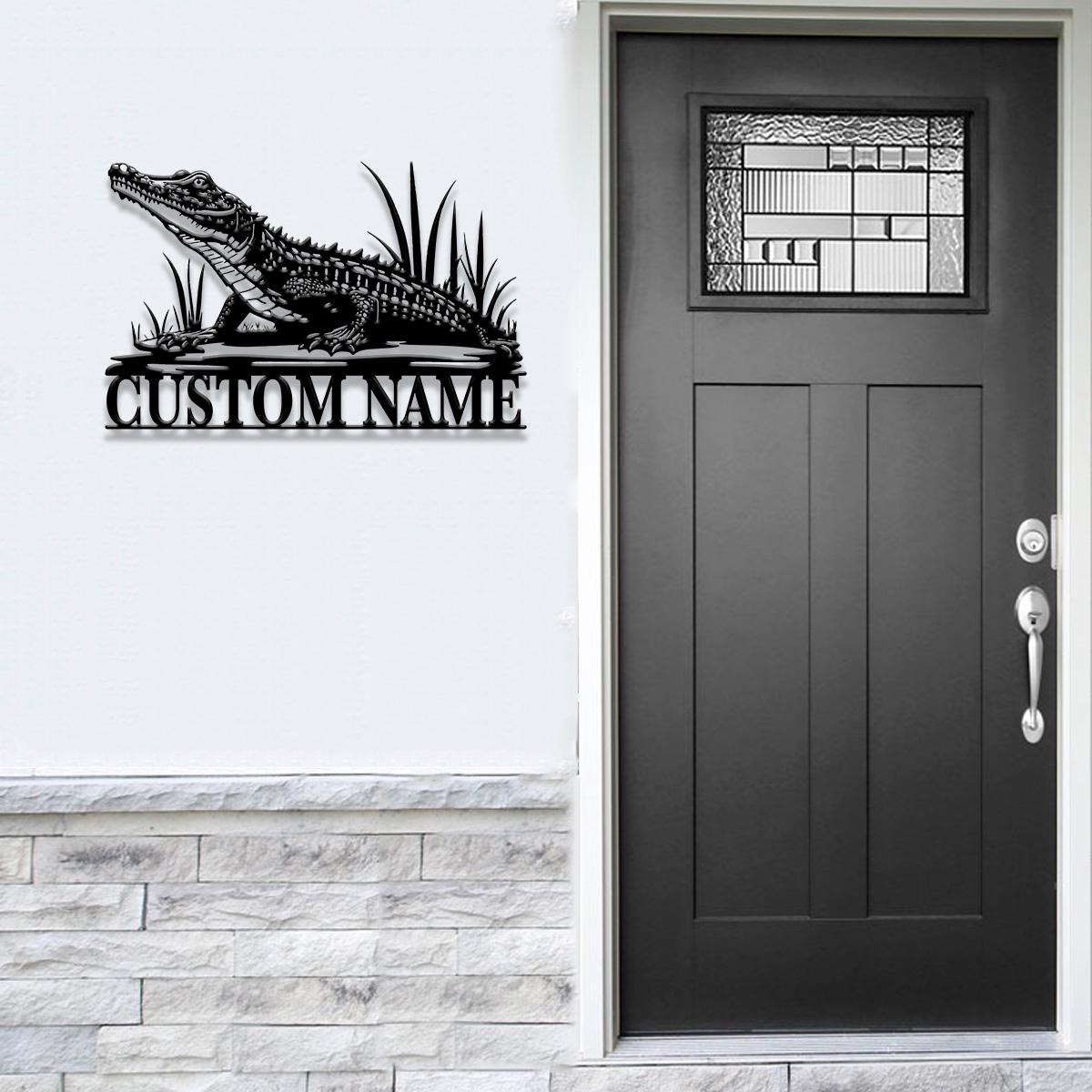 Custom Alligator Metal Sign with Led Light, Personalized Crocodile Name Sign, Nursery Swamp Animal Decoration, Housewarming Gift
