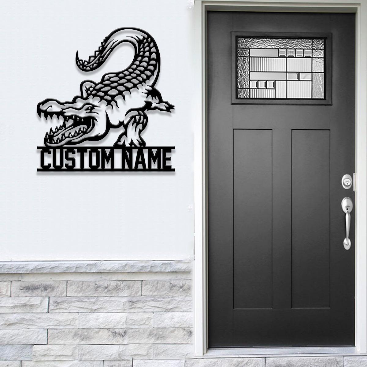 Custom Alligator Metal Sign with Led Light, Personalized Crocodile Name Sign, Nursery Swamp Animal Decoration, Housewarming Gift