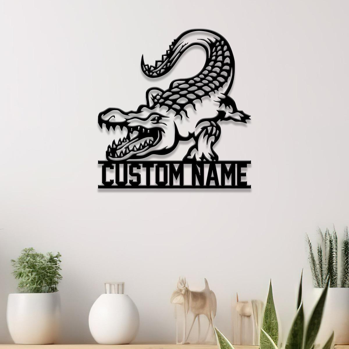 Custom Alligator Metal Sign with Led Light, Personalized Crocodile Name Sign, Nursery Swamp Animal Decoration, Housewarming Gift