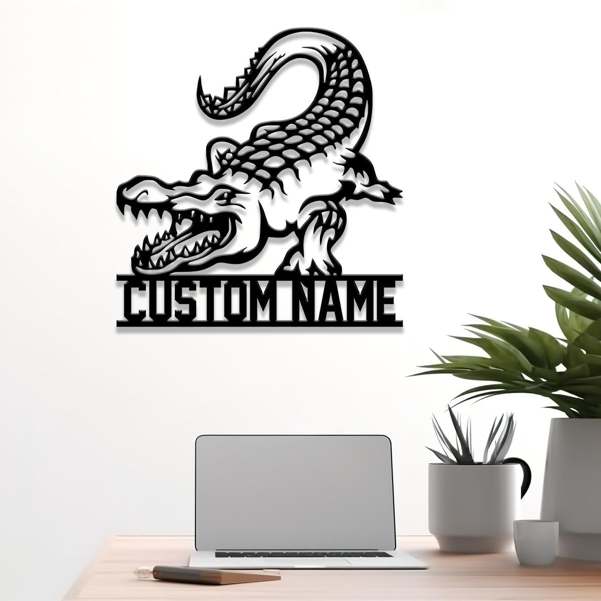 Custom Alligator Metal Sign with Led Light, Personalized Crocodile Name Sign, Nursery Swamp Animal Decoration, Housewarming Gift