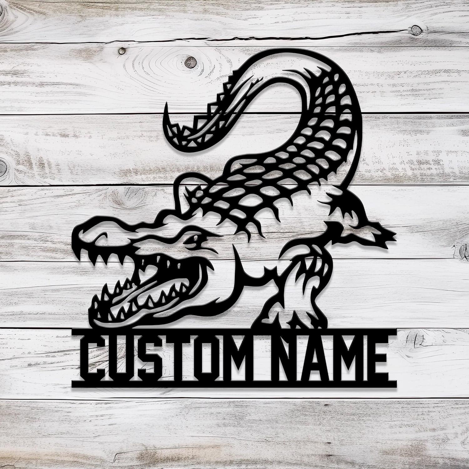 Custom Alligator Metal Sign with Led Light, Personalized Crocodile Name Sign, Nursery Swamp Animal Decoration, Housewarming Gift