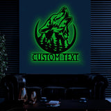 Personalized Wolf Howling Metal Ranch Sign with Led Light, Custom Wolf Name Sign, Weatherproof Sign, Farm Sign, Custom Metal Cabin Sign