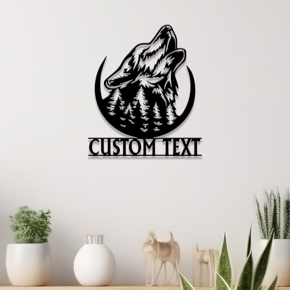 Personalized Wolf Howling Metal Ranch Sign with Led Light, Custom Wolf Name Sign, Weatherproof Sign, Farm Sign, Custom Metal Cabin Sign