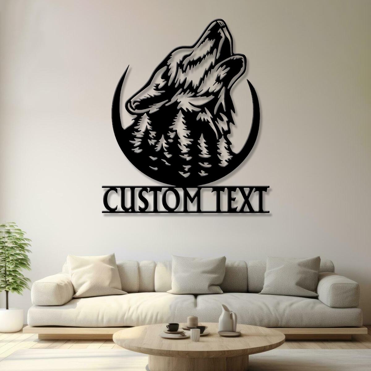 Personalized Wolf Howling Metal Ranch Sign with Led Light, Custom Wolf Name Sign, Weatherproof Sign, Farm Sign, Custom Metal Cabin Sign