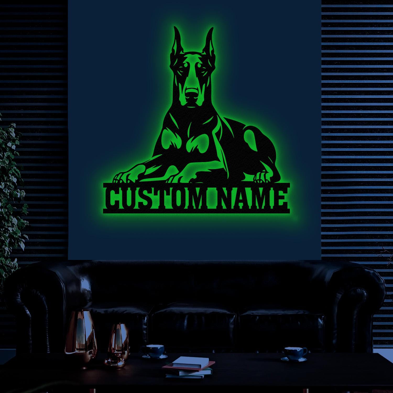 Custom Name Doberman Pinscher Metal Sign with Led Light, Doberman Sign, Personalized Dog Sign, Dog Monogram, Dog Mom Gift, Dog Gift