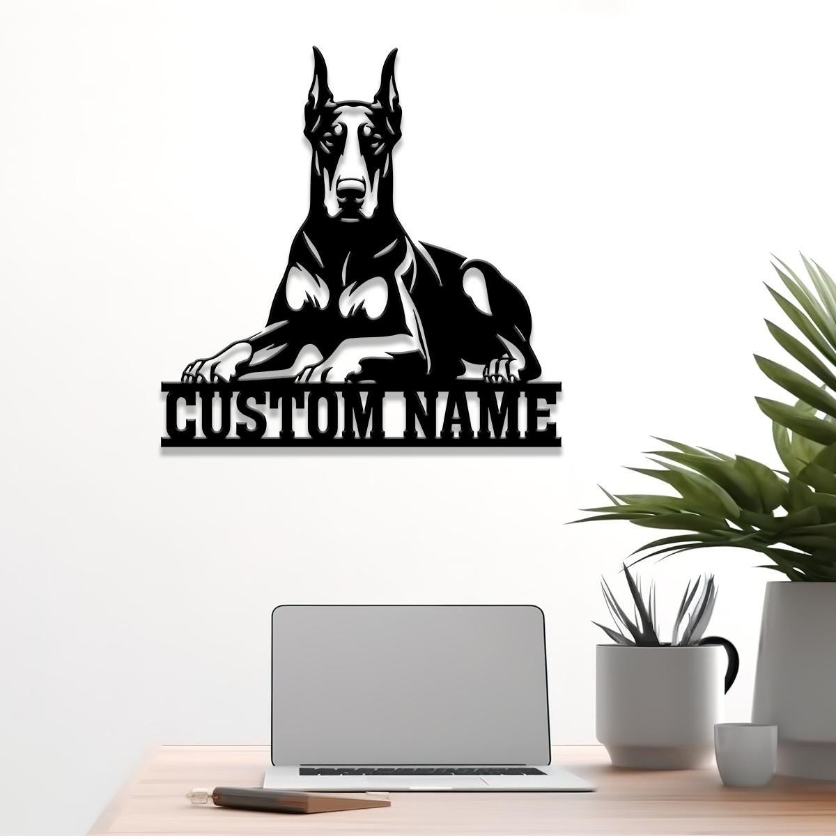 Custom Name Doberman Pinscher Metal Sign with Led Light, Doberman Sign, Personalized Dog Sign, Dog Monogram, Dog Mom Gift, Dog Gift