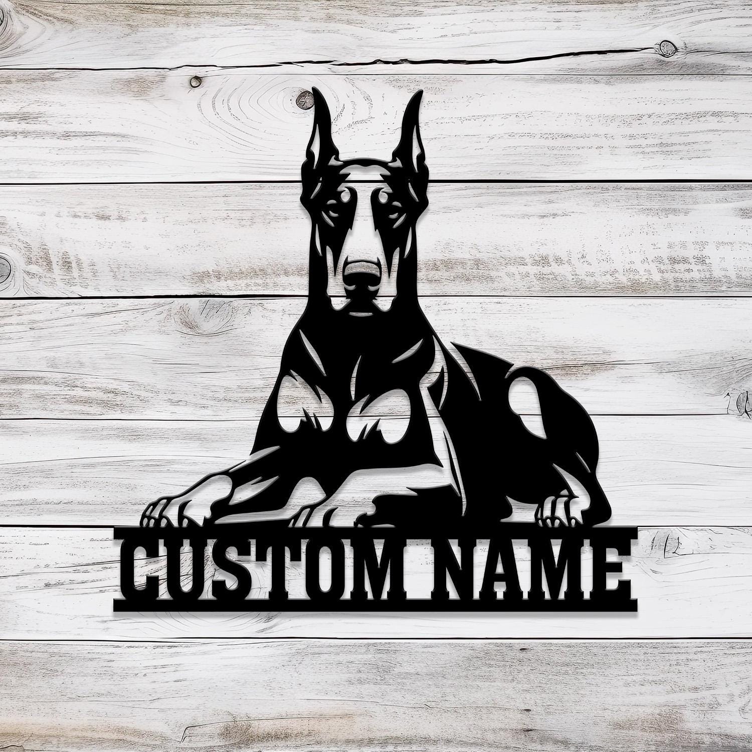 Custom Name Doberman Pinscher Metal Sign with Led Light, Doberman Sign, Personalized Dog Sign, Dog Monogram, Dog Mom Gift, Dog Gift