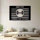 Custom Stronger Than Yesterday Gym US Flag Metal Sign, Powerlifting Metal Wall Art, Personalized Home Gym Sign, Fitness Decor, Gift for Dad