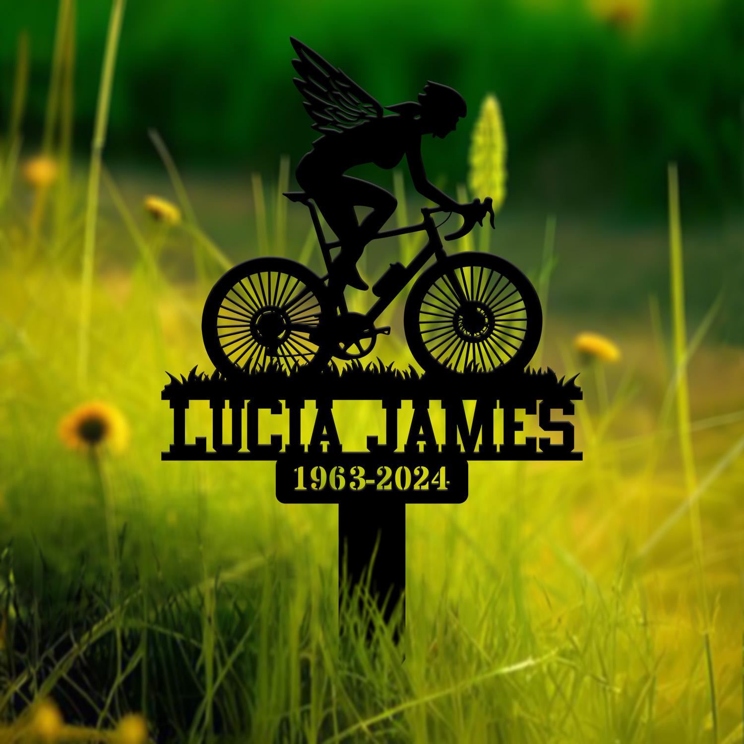 Custom Woman Cyclist Bike Rider Memorial Stake, Biker Metal Stake, Biker Loss, Biker Gift, Sympathy Sign, Grave Marker, Remembrance Stake