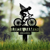 Custom Woman Cyclist Bike Rider Memorial Stake, Biker Metal Stake, Biker Loss, Biker Gift, Sympathy Sign, Grave Marker, Remembrance Stake