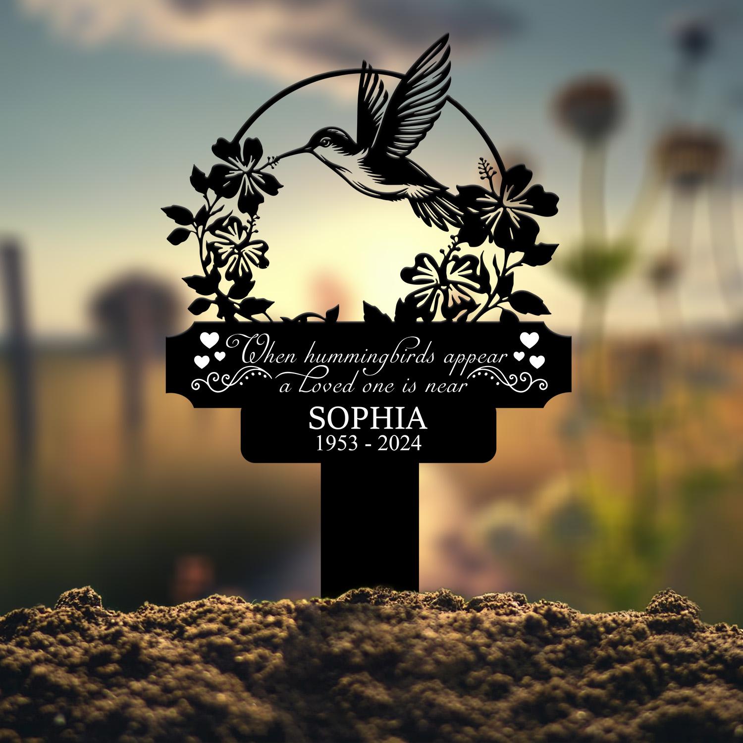 Personalized Hummingbird Memorial Plaque Stake, Hummingbird Name Metal Sign, Garden Stake, Sympathy Gift, Outdoor Grave Marker, Garden Decor
