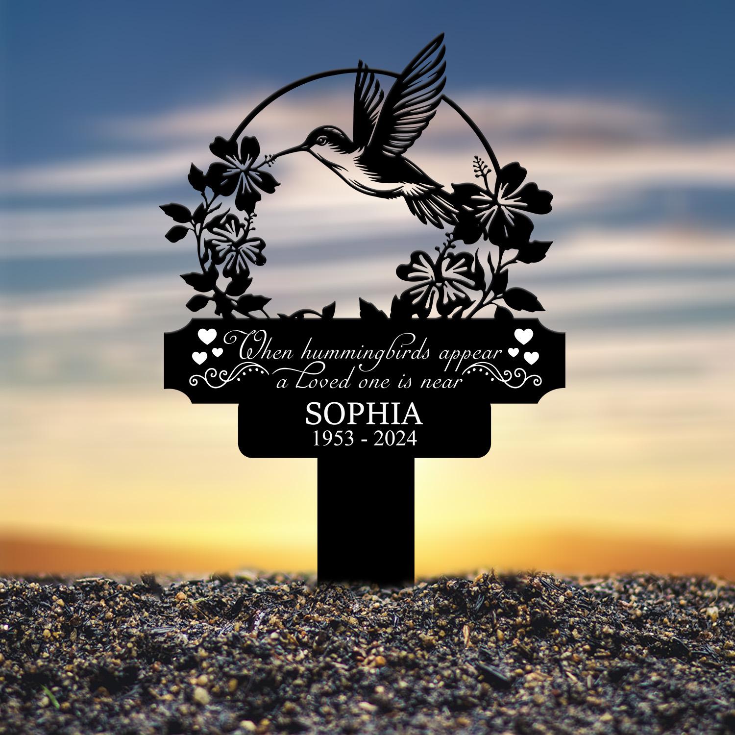 Personalized Hummingbird Memorial Plaque Stake, Hummingbird Name Metal Sign, Garden Stake, Sympathy Gift, Outdoor Grave Marker, Garden Decor