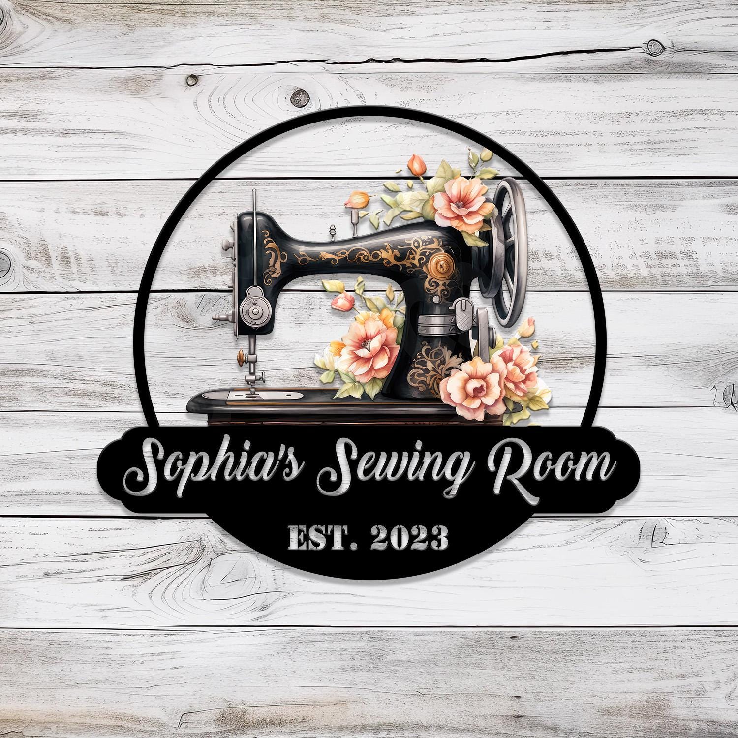 Personalized Sewing Metal Sign, Custom Quilting Sign For Sewing Room Decor, Sewing Machine With Flower Sign, Craft Room Sign, Gift for Mom