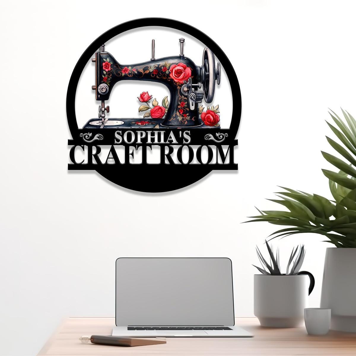 Personalized Sewing Machine With Flower Sign, Custom Quilting Sign For Sewing Room Decor, Craft Room Sign, Gift for Mom & Grandma