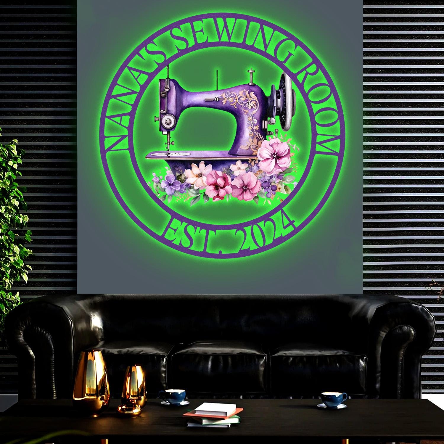 Personalized Purple Sewing Machine With Flower Sign, Custom Quilting Sign For Sewing Room Decor, Sewing Machine Sign, Gift for Mom & Grandma