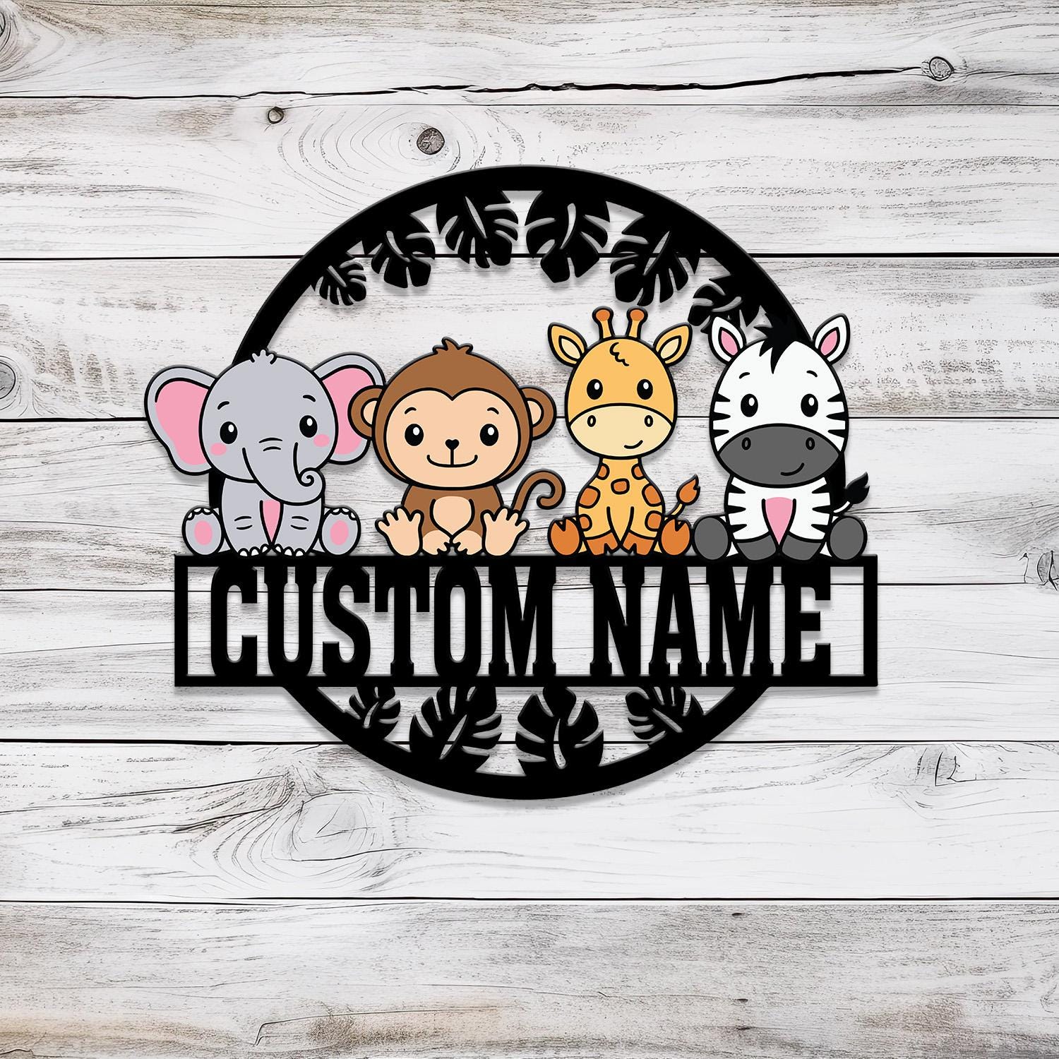 Custom Safari Animals Name Sign, Metal Safari Sign, Metal Wall Art, Safari Nursery Decor, Animal Name Sign, Kid's Nursery Decor