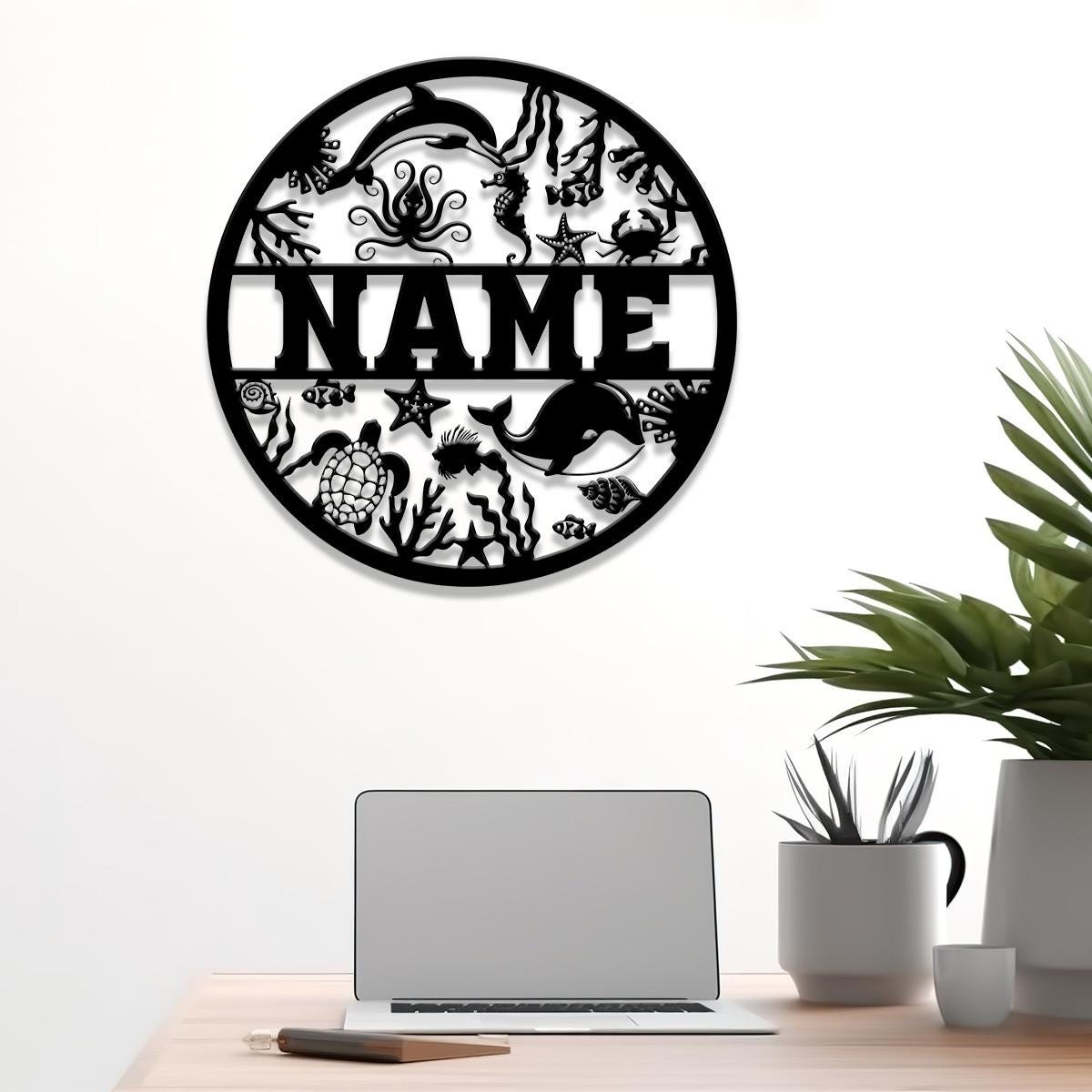 Custom Sealife Animals Name Sign, Metal Ocean Sign, Ocean Themed Metal Wall Art, Ocean Nursery Decor, Sealife Name Sign, Kid's Nursery Decor
