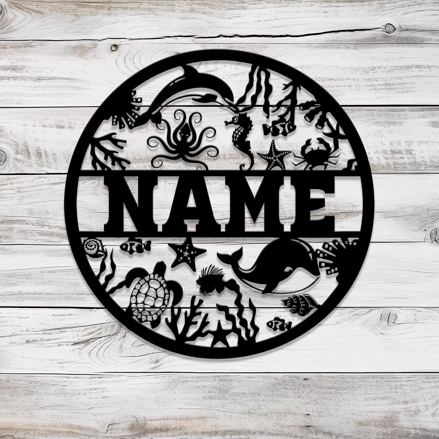 Custom Sealife Animals Name Sign, Metal Ocean Sign, Ocean Themed Metal Wall Art, Ocean Nursery Decor, Sealife Name Sign, Kid's Nursery Decor