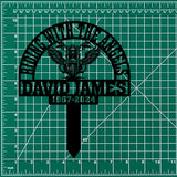 Personalized Motorcycle Memorial Stake: Custom metal plaque with wings, perfect for honoring a rider. Ideal sympathy gift, grave marker.