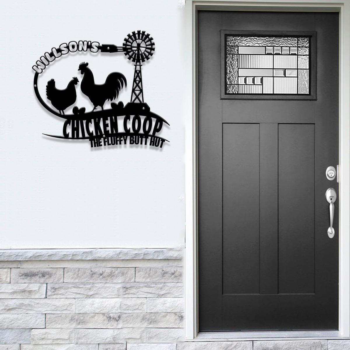 Custom Fluffy Butt Hut Metal Signs, Chicken Coop Sign, Personalized Chicken Farm Sign, Farm Coop Sign, Family Name Chicken Coop Sign