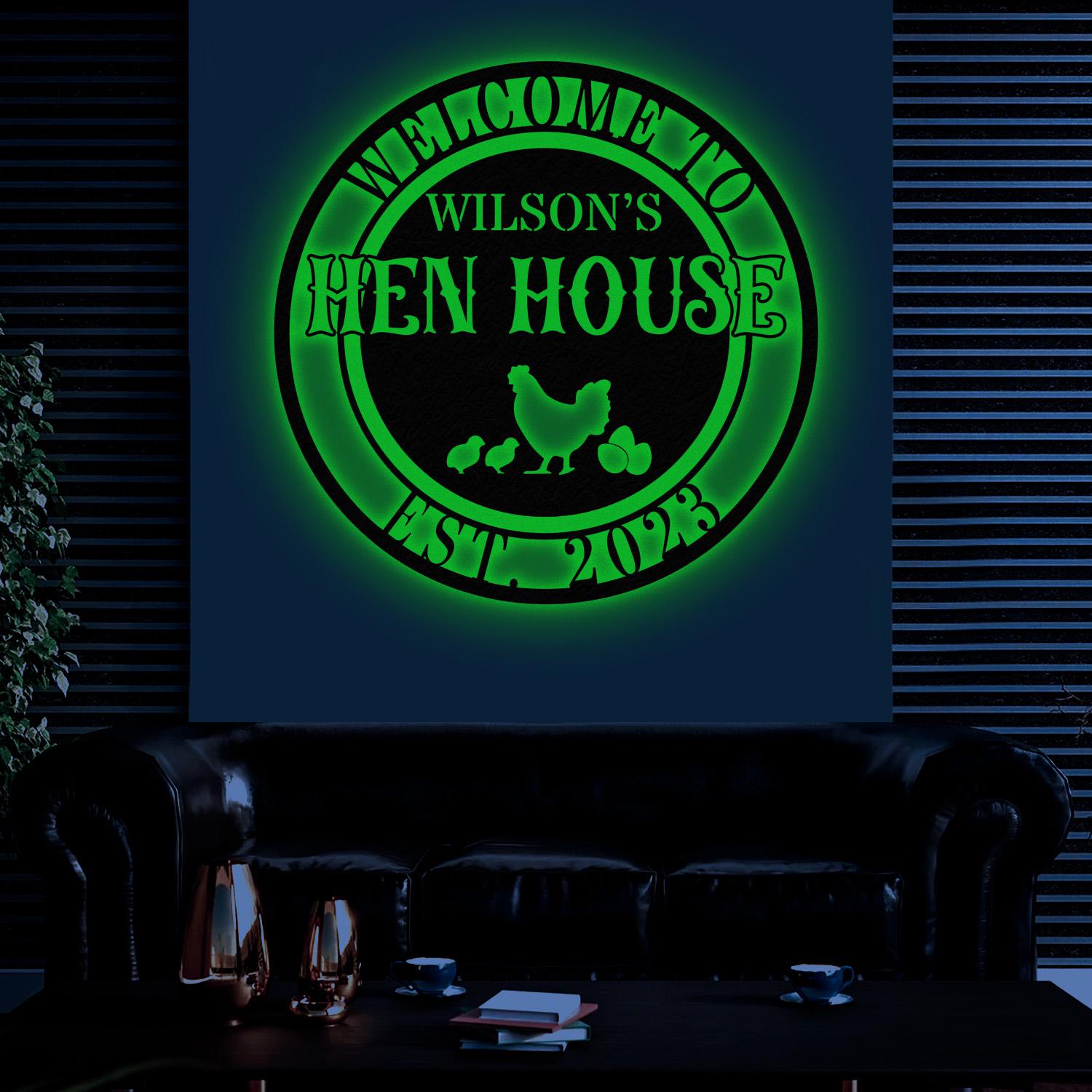 Personalized Hen House Sign with Led Light, Chicken Coop Sign, Farm Metal Sign, Metal Farm Coop Sign, Custom Chicken Coop Sign, Farm Decor