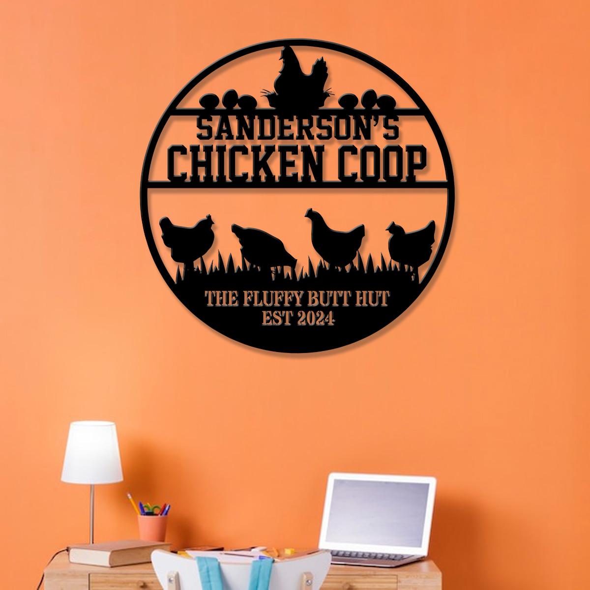 Custom Fluffy Butt Hut Metal Signs, Chicken Coop Sign, Personalized Chicken Farm Sign, Farm Coop Sign, Family Name Chicken Coop Sign