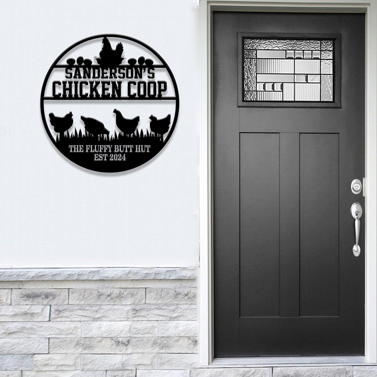 Custom Fluffy Butt Hut Metal Signs, Chicken Coop Sign, Personalized Chicken Farm Sign, Farm Coop Sign, Family Name Chicken Coop Sign