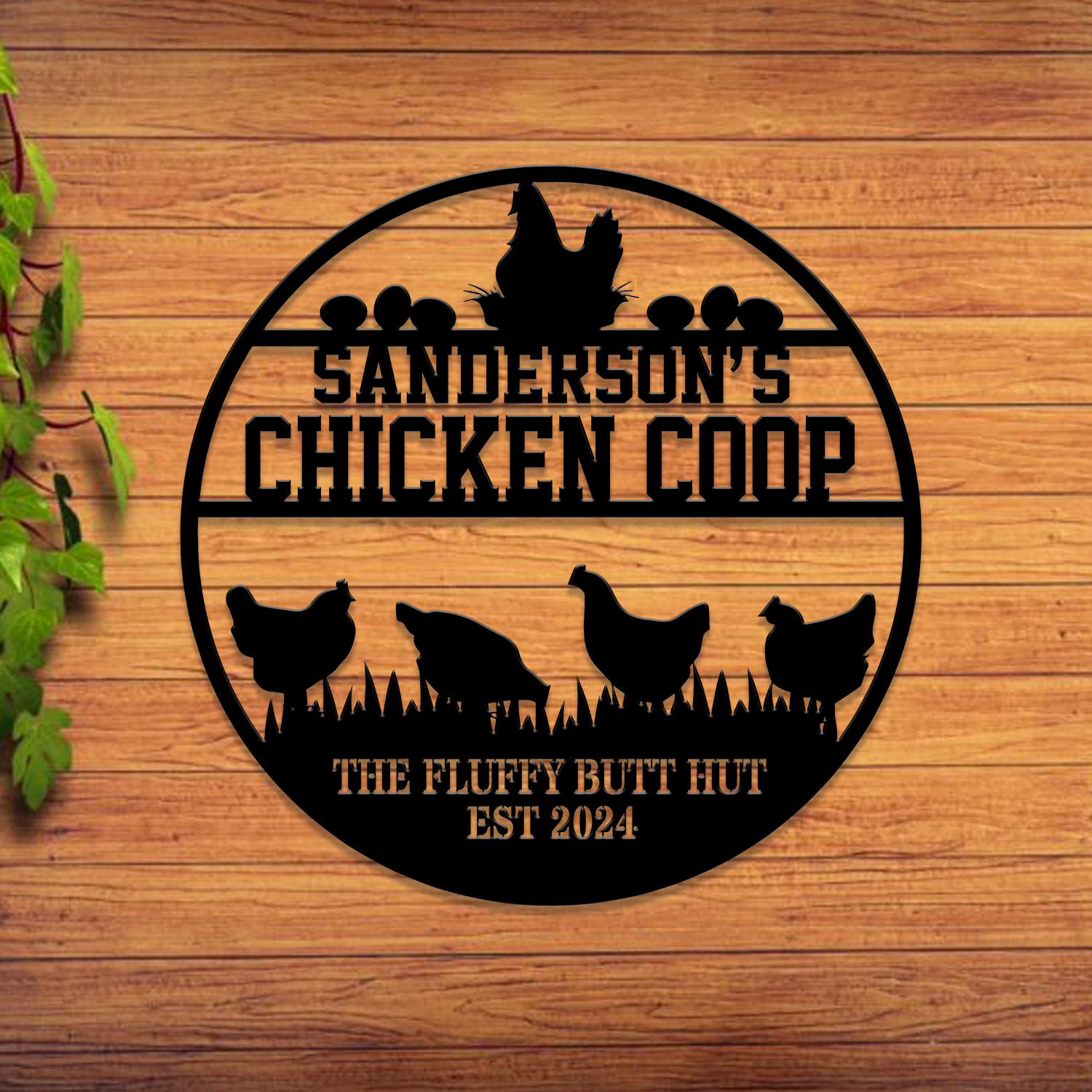 Custom Fluffy Butt Hut Metal Signs, Chicken Coop Sign, Personalized Chicken Farm Sign, Farm Coop Sign, Family Name Chicken Coop Sign