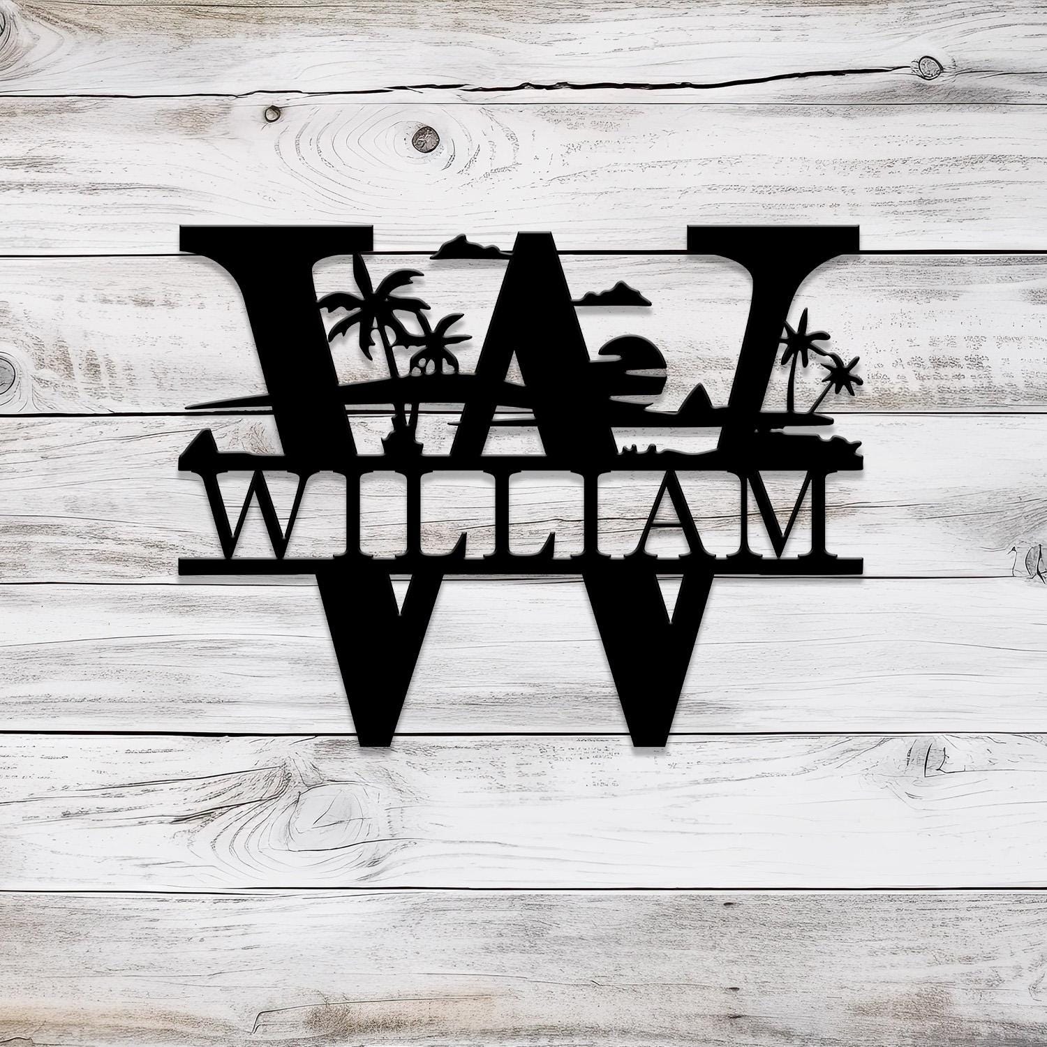 Personalized Beach View Metal Letter and Name Sign, Wall Monogram Sign, Outdoor Metal Sign, Beach House Sign, housewarming gifts