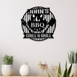 Personalized Chill & Grill Metal Sign with LED Light, Metal Barbecue Sign, Bar Signs, BBQ Signs, Outdoor Kitchen Metal Signs, Patio Decor