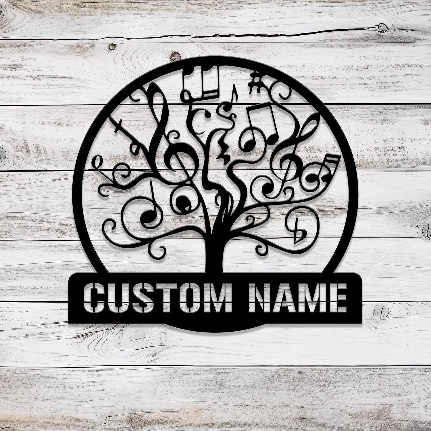 Custom Music Tree Metal Sign, Musical Notes Wall Art, Personalized Music Lover Name Sign, Music Notes Wall Decor, Musician Gift