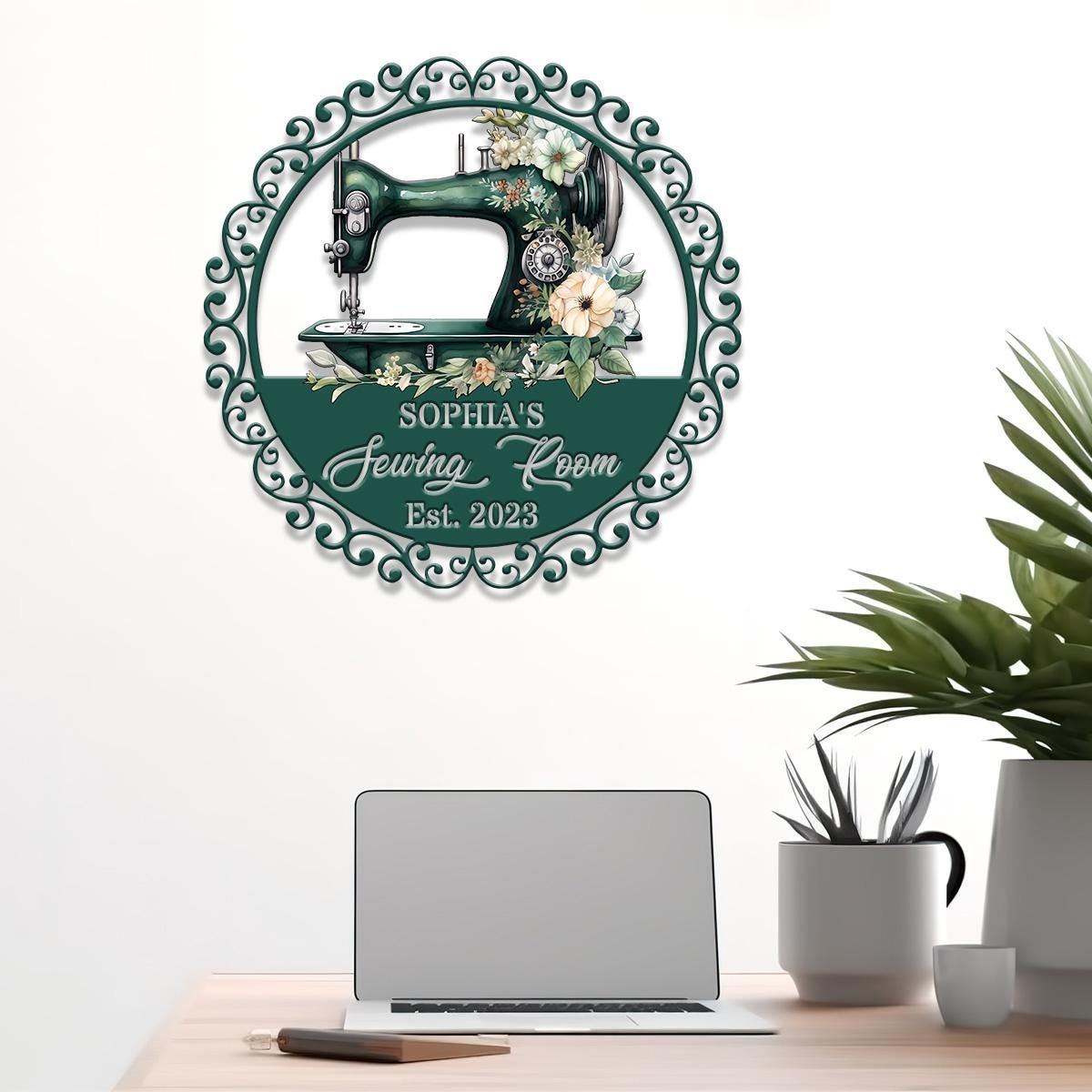 Personalized Floral Sewing Machine Metal Sign, Custom Quilting Sign For Sewing Room Decor, Sewing Machine Sign, Gift for Mom & Grandma