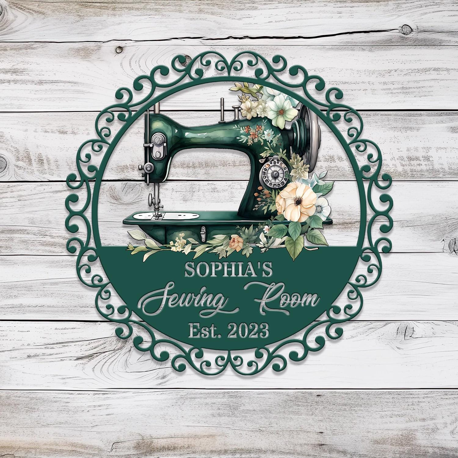 Personalized Floral Sewing Machine Metal Sign, Custom Quilting Sign For Sewing Room Decor, Sewing Machine Sign, Gift for Mom & Grandma