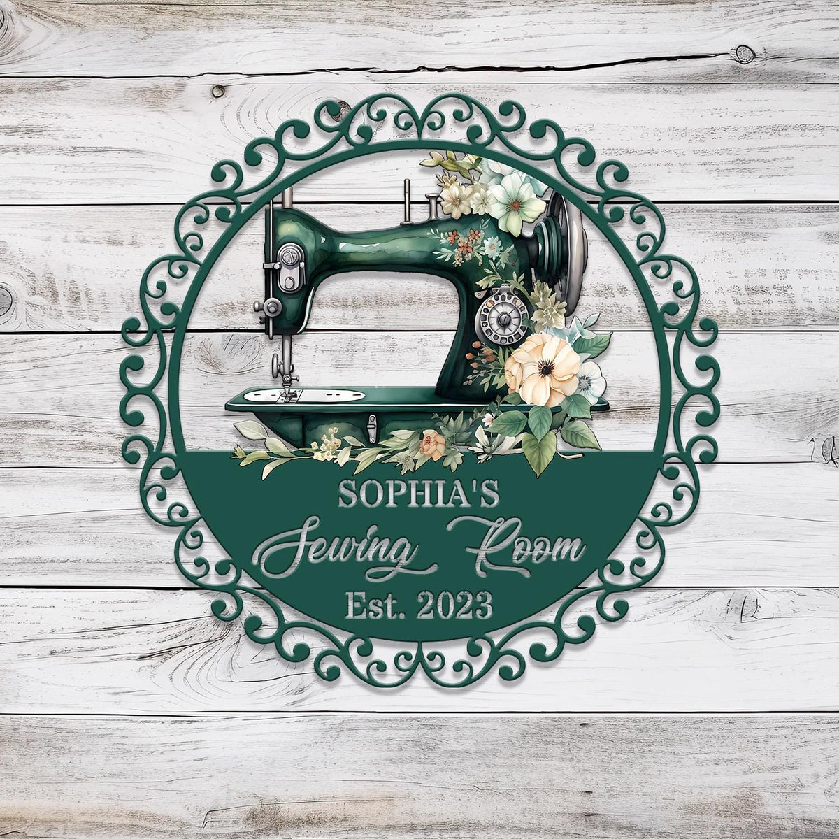 Personalized Floral Sewing Machine Metal Sign, Custom Quilting Sign For Sewing Room Decor, Sewing Machine Sign, Gift for Mom & Grandma