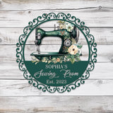 Personalized Floral Sewing Machine Metal Sign, Custom Quilting Sign For Sewing Room Decor, Sewing Machine Sign, Gift for Mom & Grandma