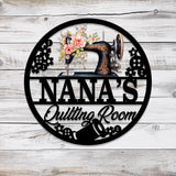 Personalized Floral Nana Sewing Room Metal Sign, Custom Quilting Sign For Sewing Room Decor, Sewing Machine Sign, Gift for Mom & Grandma