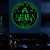 Custom Smoke House Metal Wall Art LED Light, Personalized Backyard BBQ Name Sign, Home Decor, Barbecue Decoration, Outdoor BQQ Signs