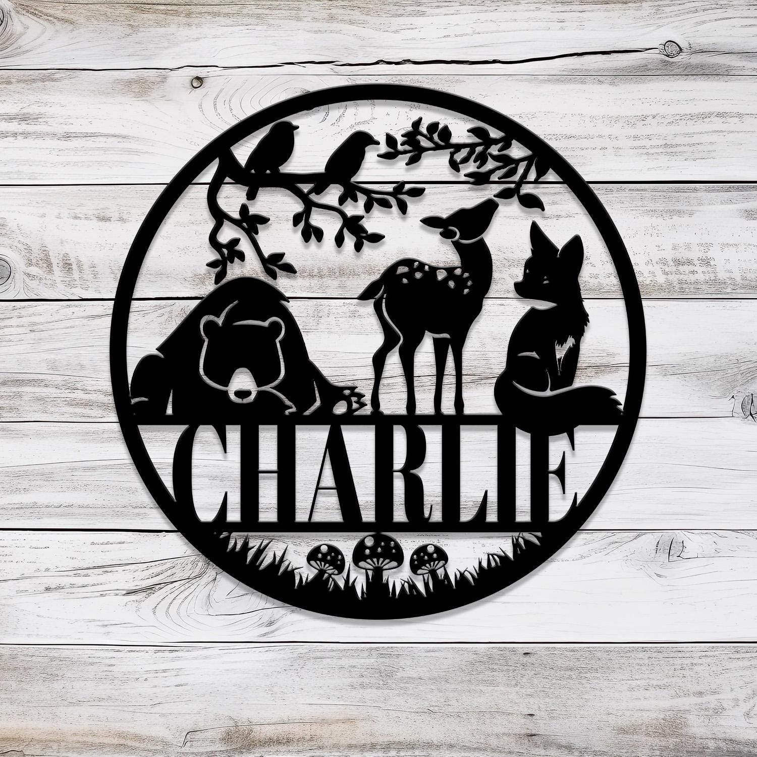 Custom Woodland Animal Sign with Led Light, Personalized Nature Themed Metal Sign, Woodland Baby Shower, Kids Room Nursery Decor