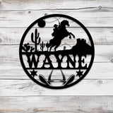 Custom Cowboy Riding Horse Name Sign with Led Light, Personalized Metal Western Crib Wall Decor, Baby Shower Boy Girl Birthday Gift