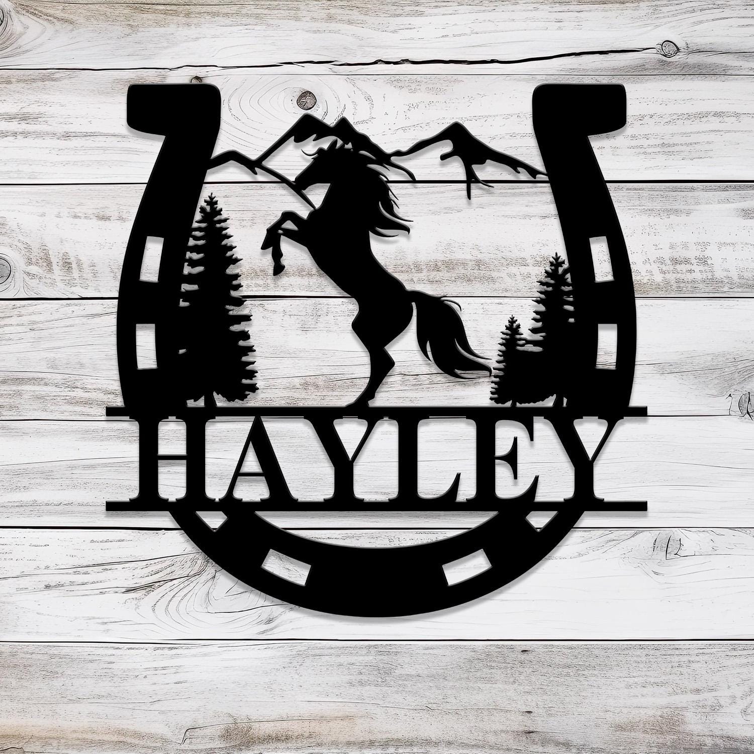 Custom Metal Horseshoe Name Sign with Led Light, Nursery Name Sign, Personalized Horse Name Sign for Farm, Horse Name Sign, Farm Sign