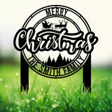 Personalized Santa Sleigh Metal Yard Stake: Add your family name for a unique Christmas decor and a heartfelt holiday gift.